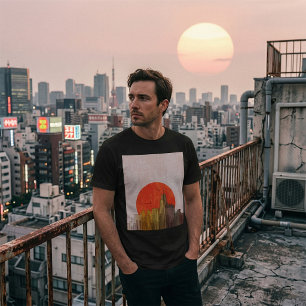 T-shirt Paysage urbain avec soleil rouge Cité délabrée