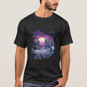 T-shirt Paysage Urbain Coucher de Soleil Rétro Futur Déten