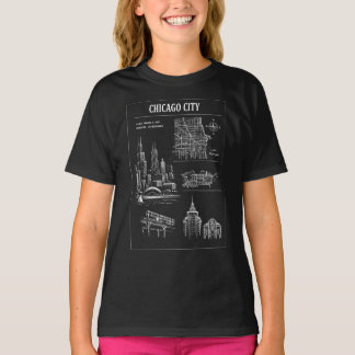 T-shirt Paysage urbain de Chicago en linogravure sur fond