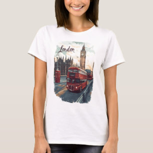 T-shirt Paysage urbain de Londres avec bus à impériale et