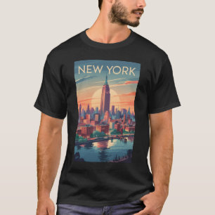 T-shirt Paysage urbain de New York City Art de voyage vint