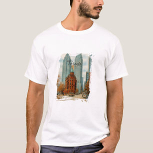 T-shirt Paysage urbain de Toronto Canada Aquarelle vintage
