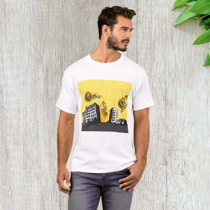 T-shirt Paysage Urbain Jaune et Gris Abstrait Rétro