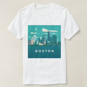 T-shirt Paysage urbain nocturne du Massachusetts Ville d