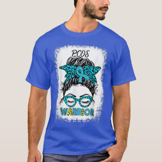 T-shirt PCOS Warrior Messy Bun Turquoise Ribbon Leopard Su