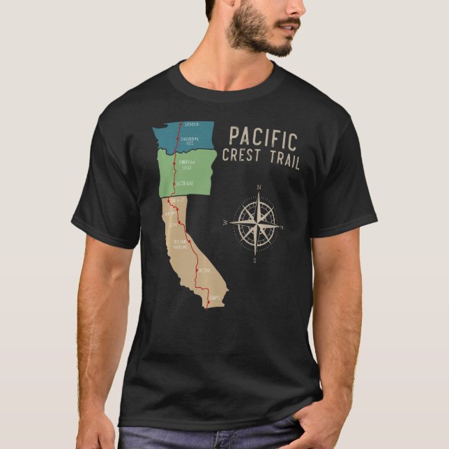 T-shirt Pct Pacific Crest Trail Carte de Randonnée 1 (Devant)