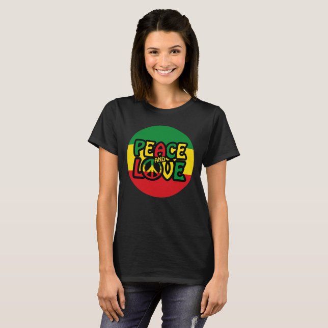 T-shirt PEACE and LOVE, reggae style (Devant entier)
