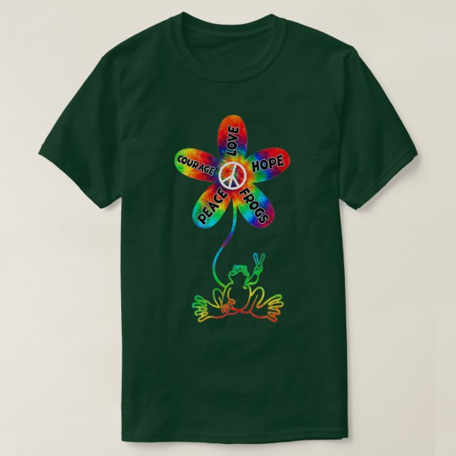 T-shirt Peace Courage Love Hope Frogs Hippie Cadeau (Design devant)