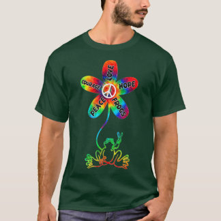 T-shirt Peace Courage Love Hope Frogs Hippie Cadeau