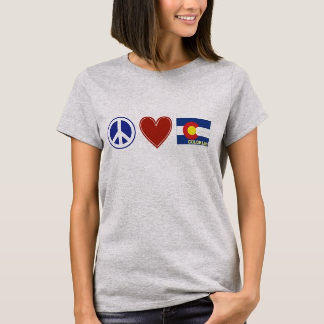T-shirt Peace Heart Colorado Carte Façonnée Drapeau d'Etat (Devant)