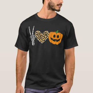 T-shirt Peace Heart Love Automne Citrouille Halloween Leop