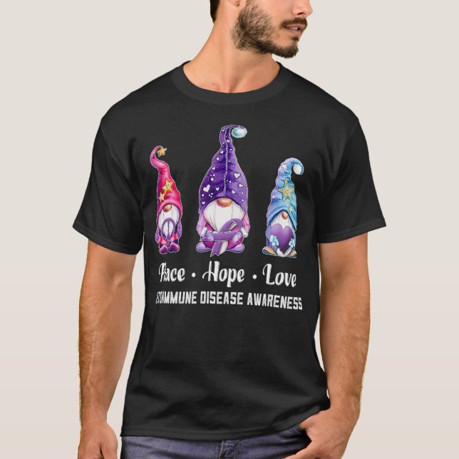 T-shirt Peace Hope Love Gnomes Autoimmune maladie Lauréats (Devant)
