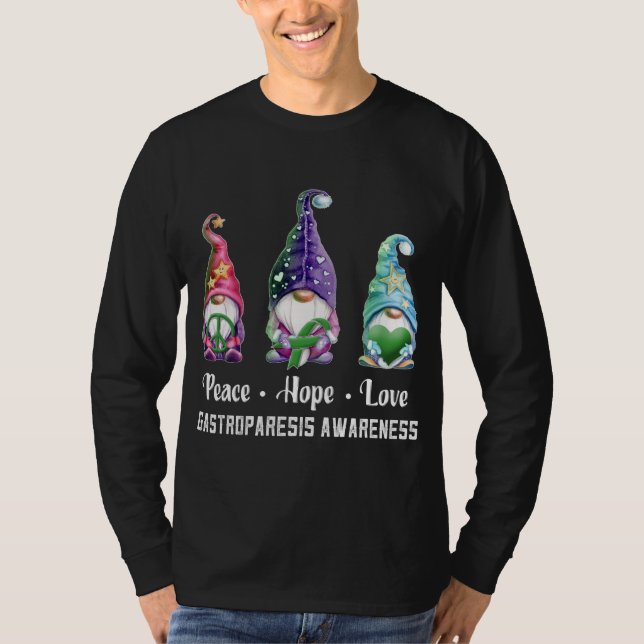 T-shirt Peace Hope Love Gnomes Gastroparesis Awareness (Devant)