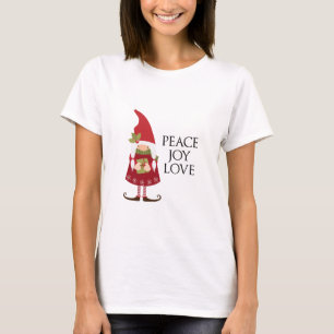 T-shirt Peace Jove Love Girl Gnome Holiday