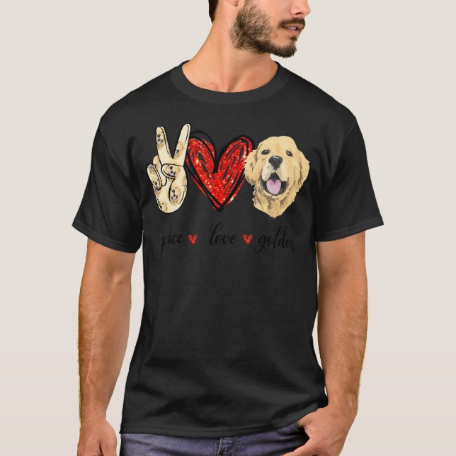 T-shirt Peace Log Golden Dog Golden Retriever Papa Maman (Devant)