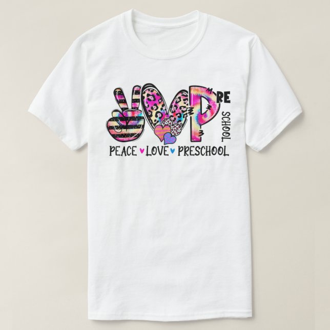 T-shirt Peace Lool Équipe Enseignante préscolaire Cravate  (Design devant)