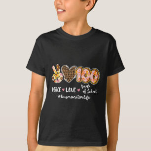 T-shirt Peace Love 100 Jours De L'École Léopard Bus Monite