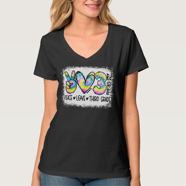 T-shirt Peace Love 3e année Tie Dye Enseignant Ble (Devant)