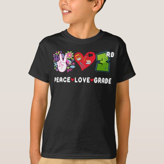 T-shirt Peace Love 3e classe Squad Retour à l'école 3e (Devant)