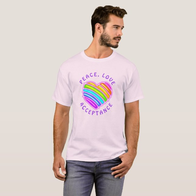 T-shirt Peace, Love, Acceptance Rainbow Pride Heart Shirt (Devant entier)
