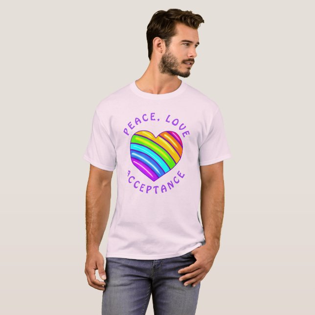 T-shirt Peace, Love, Acceptance Rainbow Pride Heart Shirt (Devant entier)