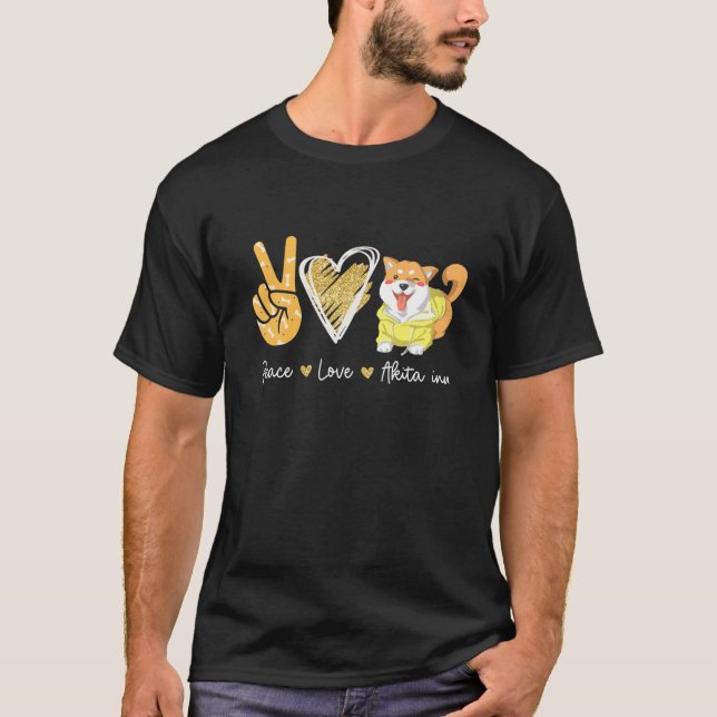 T-shirt Peace Love Akita Inu Amoureux de les chiens (Devant)