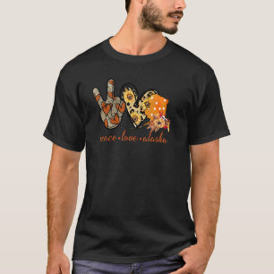 T-shirt Peace Love Alaska Map Tournesol Vintage Leopard