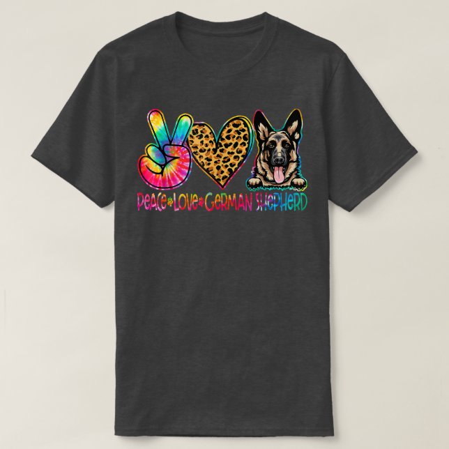 T-shirt Peace Love Allemand Berger Tie Dye Amoureux des ch (Design devant)