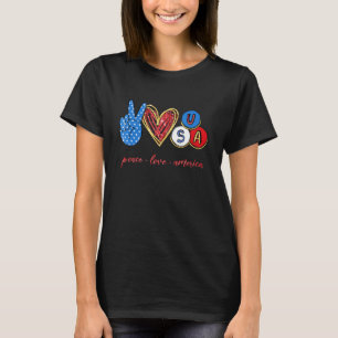 T-shirt Peace Love America Drapeau Usa 4 juillet
