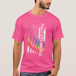 T-shirt Peace Love America États-Unis Arc en ciel avec dra