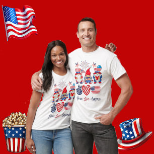 T-shirt Peace Love America Independence Gnomes patriotique