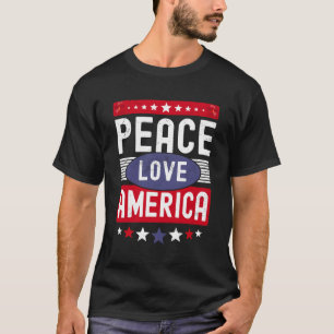 T-shirt Peace Love America Us Drapeau Quatrième Femme 4E D
