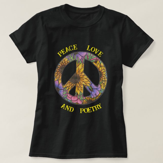 T-shirt Peace Love And Poetry T Shirt Floral Peace Sign (Design devant)
