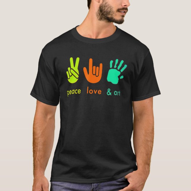 T-shirt Peace Love Art Doigts Main Sign Painter Art Enseig (Devant)