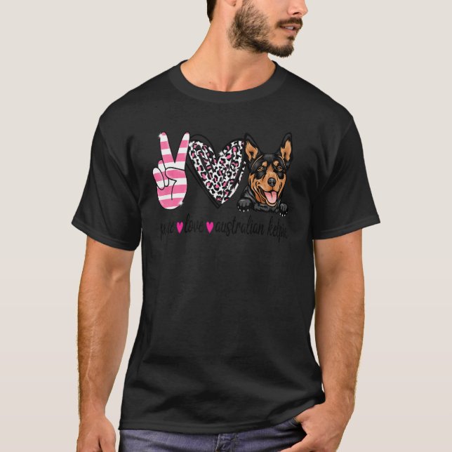 T-shirt Peace Love Australian Kelpie Dog (Devant)