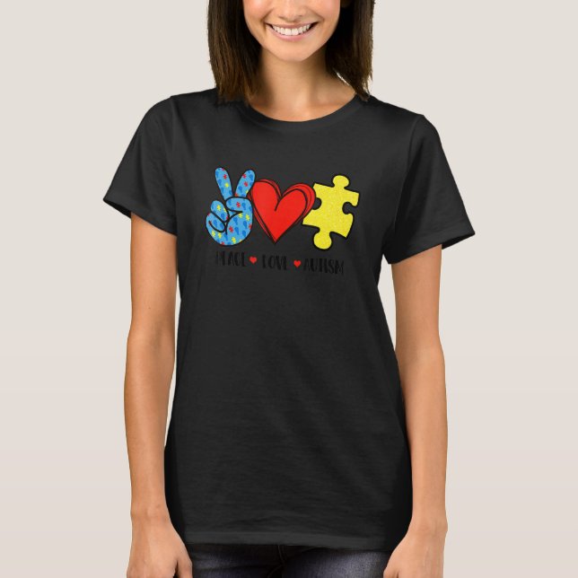 T-shirt Peace Love Autism Puzzle Sensibilisation sur l'aut (Devant)