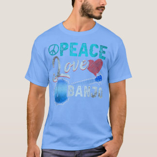 T-shirt Peace Love Banjo Guitar Player Country Bluegrass 