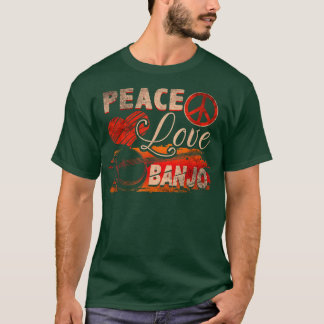 T-shirt Peace Love Banjo Guitar Player Pays Bluegrass T