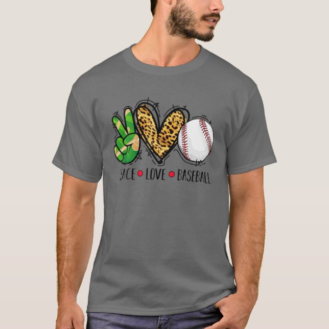 T-shirt Peace Love Baseball Cadeau Sport Amateurs Leopard  (Devant)