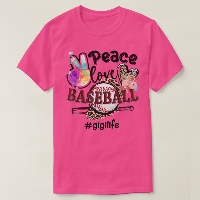 T-shirt Peace Love Baseball Gigi Life Mom Grandma Leopard  (Design devant)