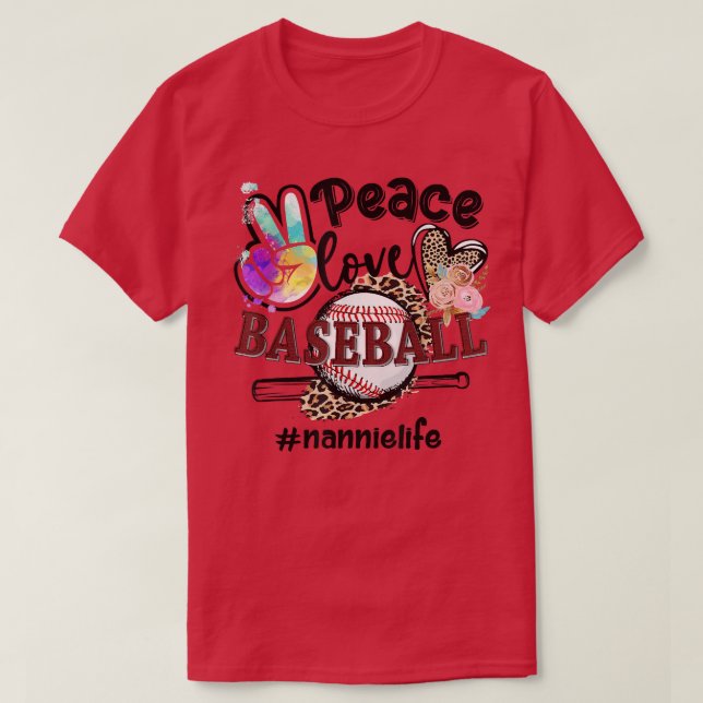 T-shirt Peace Love Baseball Nannie Life Maman Grand-mère L (Design devant)