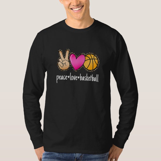 T-shirt Peace Love Basketball Leopard Print Girls Women Ba (Devant)
