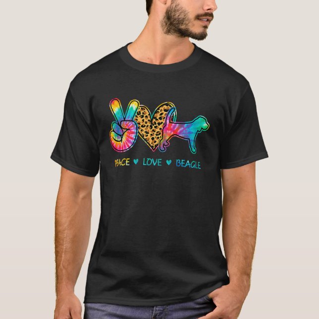 T-shirt Peace Love Beagle Chien Tie Dye (Devant)