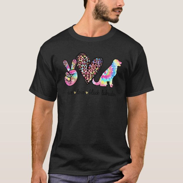 T-shirt Peace Love Black Labrador Tie dye Dog   Mothers Da (Devant)