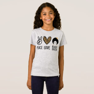 T-Shirt Peace Love Black Queen Léopard Black Femmes et fil