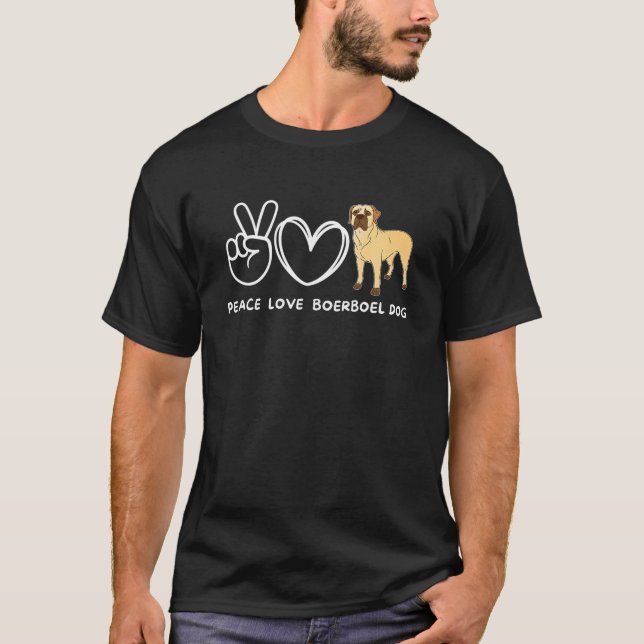T-shirt Peace Love Boerboel Chien Retro Boerboel Amoureux  (Devant)