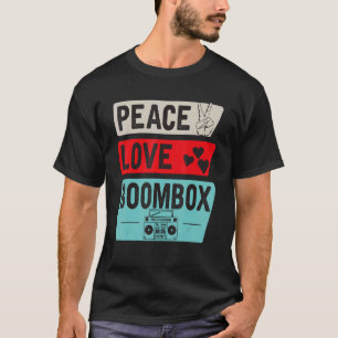 T-shirt Peace Love Boombox Cassette Tape 80s Retro