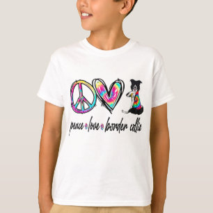 T-shirt Peace Love Border Collie Tie Dye Amoureux des chie