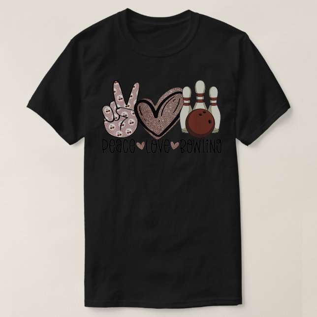 T-shirt Peace Love Bowling Love Funny Bowler Cherry Patter (Design devant)
