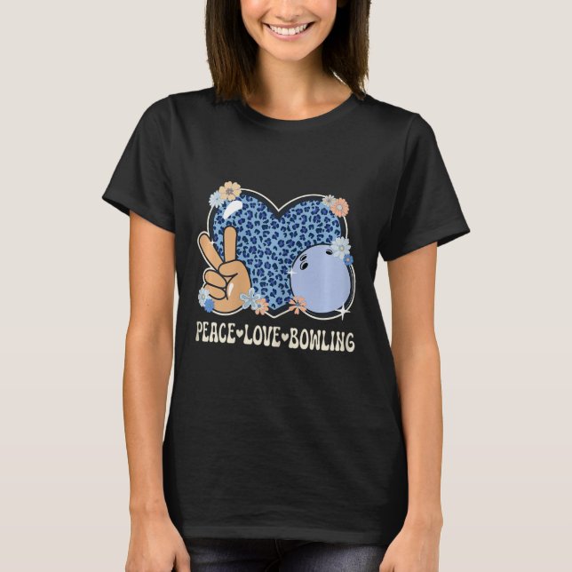 T-shirt Peace Love Bowling Lover Empreintes de léopard Gir (Devant)